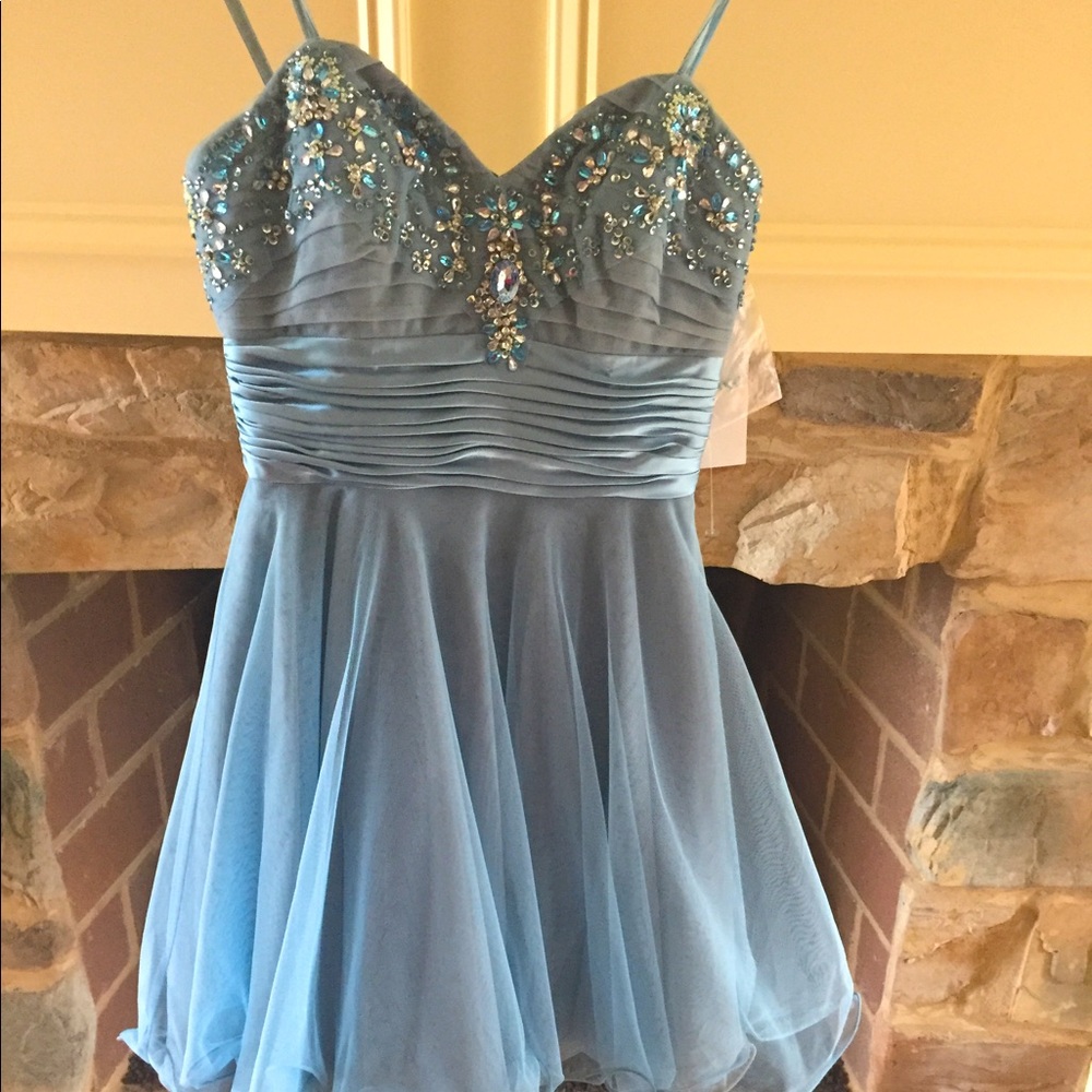NEW WITH TAGS!! Never worn! Adrianna Papell Ice Blue Embellished Cocktail Dress